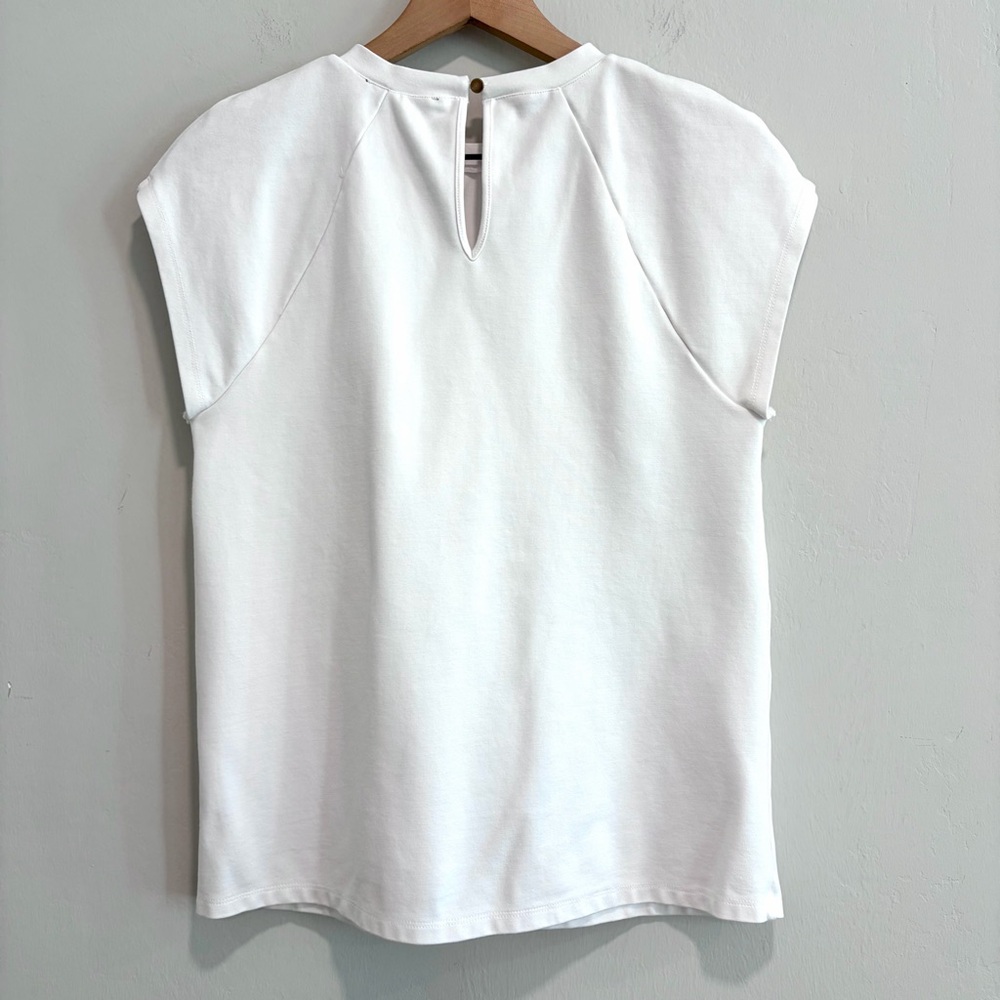 Cable & Gauge Short Sleeve Button Shoulder Ponte Knit Top - Picture 8 of 10